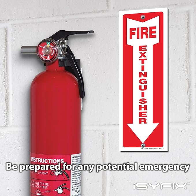iSYFIX Fire Extinguisher Signs – 5 Pack 4x12 Inch – 40 mil Thick Polystyrene Plastic, Laminated for Ultimate UV, Weather, Scratch, Water & Fade Resistance, Indoor & Outdoor