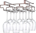 Wine Glass Rack Under Cabinet Drilling Free No Screw Steamware Holder Under Shelf Metal Wine Glasses Holders 304 Stainless Steel Hanger Storage Organizer Hanging Glass Fit for Bar Kitchen 3 Rows Brown