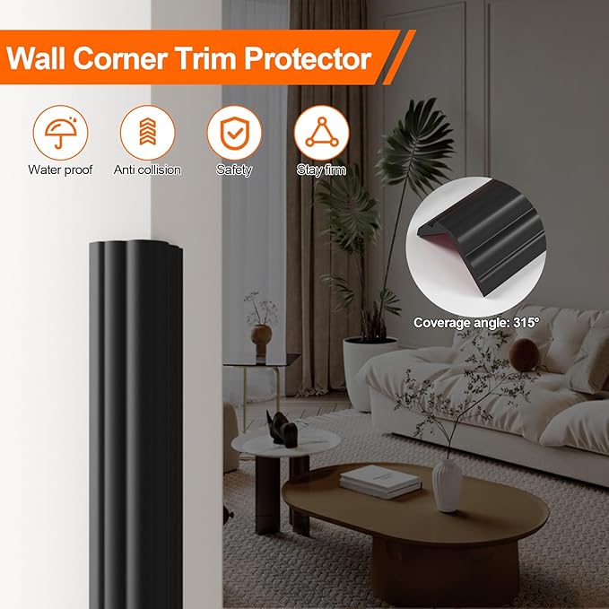 Wall Corner Protector & Edge Guard，Peel and Stick Wall Trim Moulding Inside & Outside Corner Molding Trim Caulk Strip, Self Adhesive Trim for Wall Edge,Ceiling,Countertop, 1.6” W x40’ L，Black
