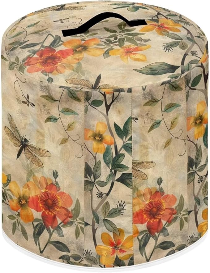Dragonfly Yellow Flower Air Fryer Cover Dust Cover Compatible with Instant Pot Dust Protection Kitchen Appliance Cover Pockets Halloween Gifts for Kitchen Decor