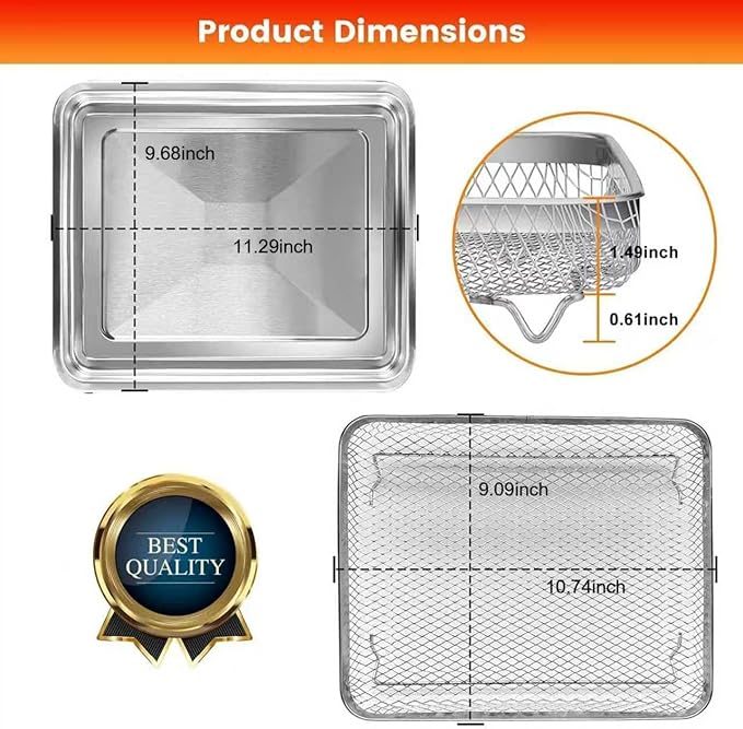 Air Fryer Tray Replacement for Cuisinart TOA-28 AFR-25 Toaster Air Fryer Convection Oven, 11.3 * 9.7'' Non-stick Mesh Air Fryer Stainless Steel Basket Wire Rack Accessories Parts, Dishwasher Safe
