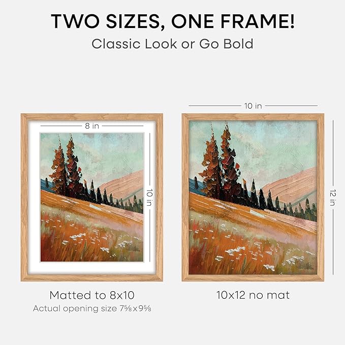 Homeforia 10x12 Picture Frame Wood, High End Natural Oak 10x12 Light Wooden Poster Frames with Mat 8x10, 10 x 12 Frames Matted to 8 x 10 Photo, 12x10 Hanging Frames, Tempered Glass, Wall Kit, Set of 2