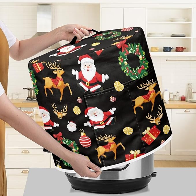 Cartoon Santa Claus Dust Cover Instant Pot and Extra Accessories Dust Proof Easy to Clean Pressure Cooker Cover Electric Appliance Cover Air Fryer Accessories with Storage Pocket Size M
