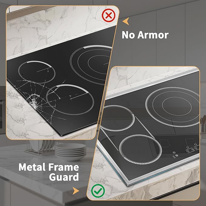 30 Inch Electric Cooktop, 4 Burner Electric Stove Top with Touch Control, 7800W Built-In Glass Stovetop with BBQ & Expandable Zone, 9-Level Adjustable, Child Lock, Timer, 220V-240V Hardwire