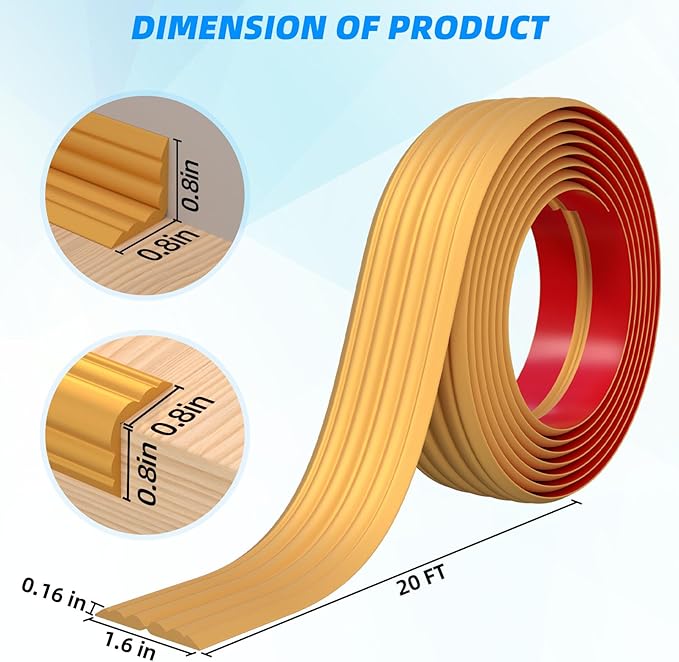 20FT Flexible Wall Corner Protector Moulding Trim, Peel and Stick Inside & Outside Wall Corner Guards Edge Protector,Self Adhesive Molding Trim Strip for Edge Ceiling