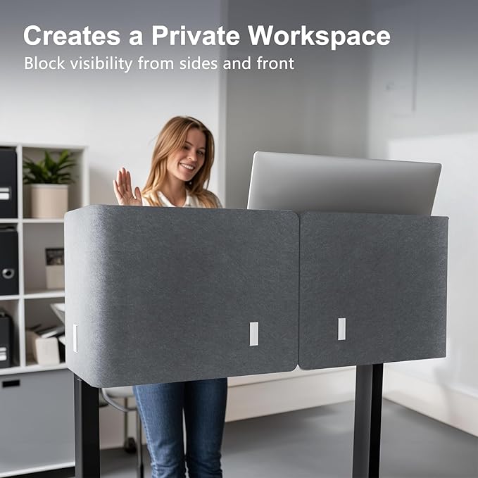 Desk Privacy Panel,2PCS L-Shaped Clamp-On Office Desk Divider,2-in-1 Adjustable Acoustic Desktop Partition Or Under Desk Modesty Screen,for Office,Home,Felt (Grey, 39.4" x 15.7")