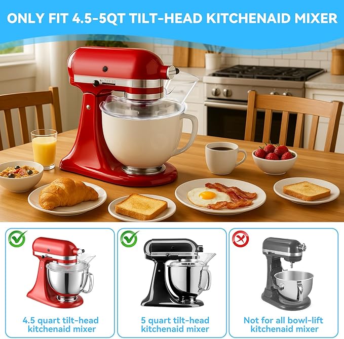 Pouring Shield for Kitchenaid Mixer, Splash Guard for Kitchenaid Tilt-Head Stand Mixers 4.5-5 Quart, Stand Mixer Pouring Shield for Kitchenaid Stainless Steel, Glass, Ceramic Bowls