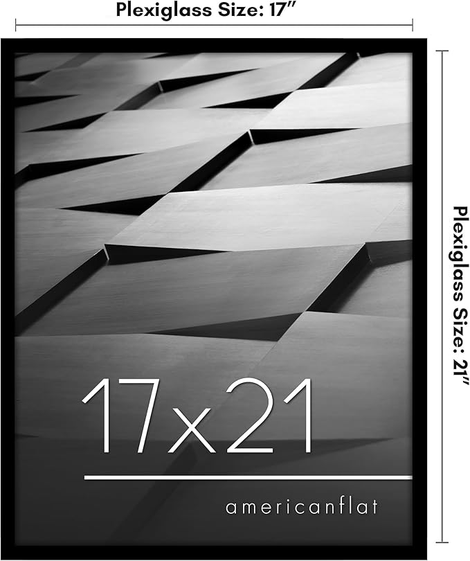 Americanflat 17x21 Picture Frame with Polished Plexiglass - Streamline Collection - Thin Border Picture Frame for Wall Display - Hanging Hardware Included - Black