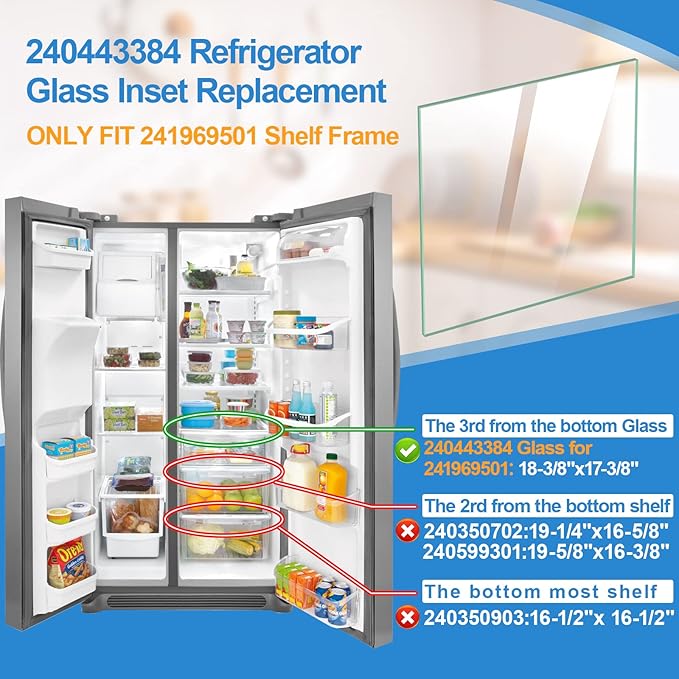 UPGRADED 240443384 Refrigerator Crisper Glass Inset Only for 241969501 Refrigerator Shelf Frame,Glass Crisper Cover Compatible with Frigidaire Refrigerator Replacement Shelf Parts