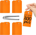 200 Pieces 4 3/4" x 2 3/8" Waterproof Shipping Tags with Wires Blank Tags with String Attached Plastic with Reinforced Hanging for Repair Marking Auto Parts Luggage Garage Inventory(Orange)