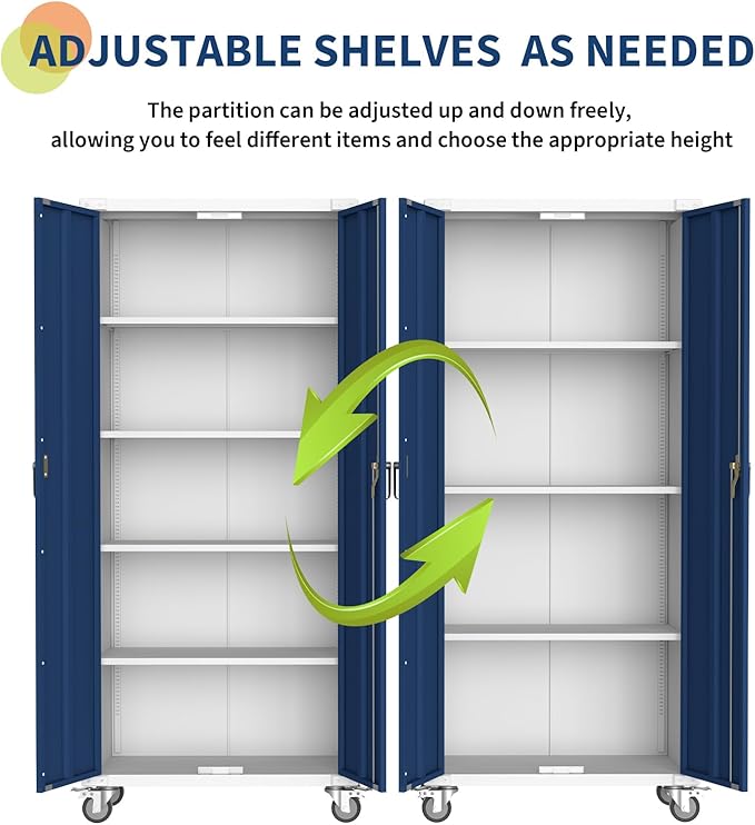 GarveeHome 71 in Steel Storage Cabinet with Locking Doors & 4 Adjustable Shelves,Heavy Duty Metal Cabinet for Garage/Office/Pantry - Rustproof Design, Tall Organization Unit (Blue Grey)