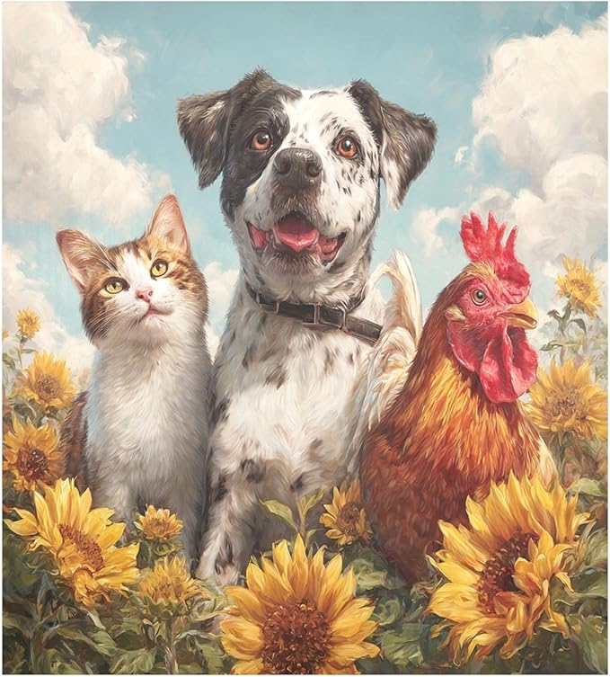 Blue Dog Cat Sunflower Dishwasher Magnet Cover for Front Panel Magnetic Dishwasher Cover Decorative Refrigerator Magnet Covers Dishwashers Magnetic Sticker for Kitchen Decor, 23" x 26"