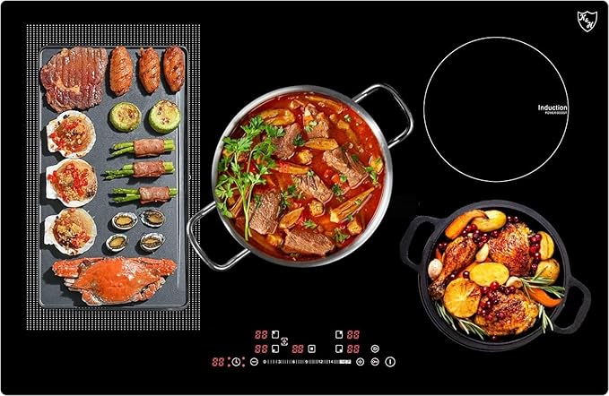 K&H 5 Burner Induction Cooktop - 36 Inch Built-In Electric Cermic Stove Top - 17 Heating Levels, 240V, 9400W High-Power Built-in Electric Stove Top - Child Lock, Timer & Touch Control - IN36-9400FLX