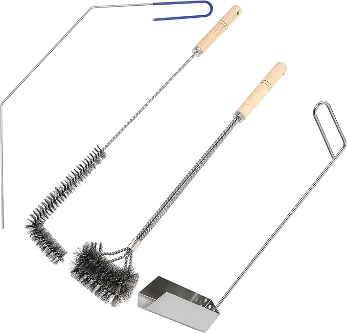 4 Pcs Fryer Cleaning Tools, L Shaped Stainless Steel Bristles Fryer Deep Cleaning Brush, Deep Fryer Crumb Scoop, Fryer Deep Cleanout Rod, Long Handle Fryer Basket Brush for Restaurant Air Fryer