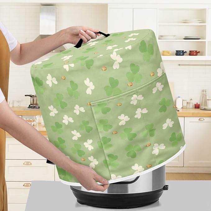 Pressure Cooker Cover for Women,Green Leaf Leave Insulated Rice Cooker Cover with Easy to Clean Lining Stain Resistant Dust Cover with Pockets for Instant Pot 3 Quart Appliance Cover