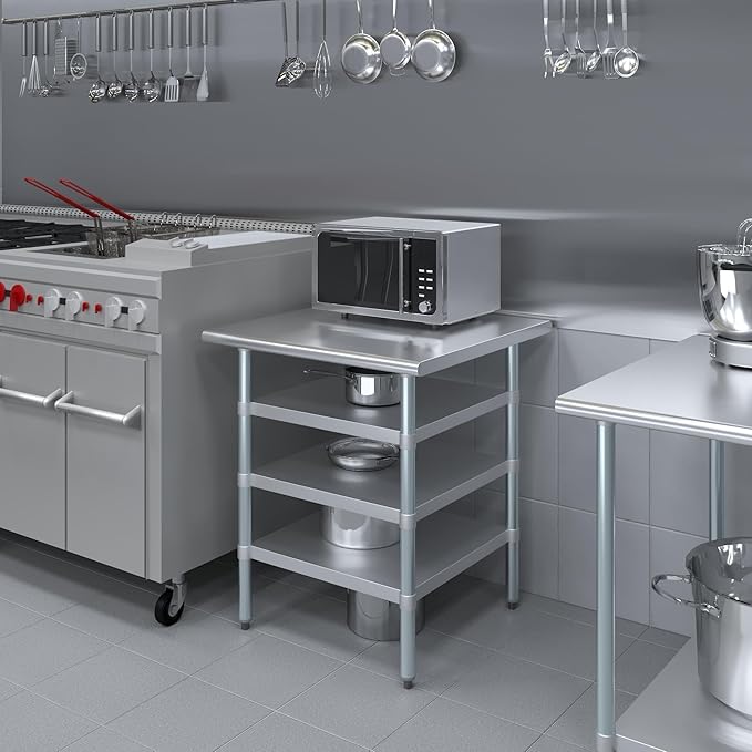 30 in. x 30 in. Stainless Steel Work Table with Three Bottom Shelves | NSF Kitchen Prep Table | Utitly Metal Table