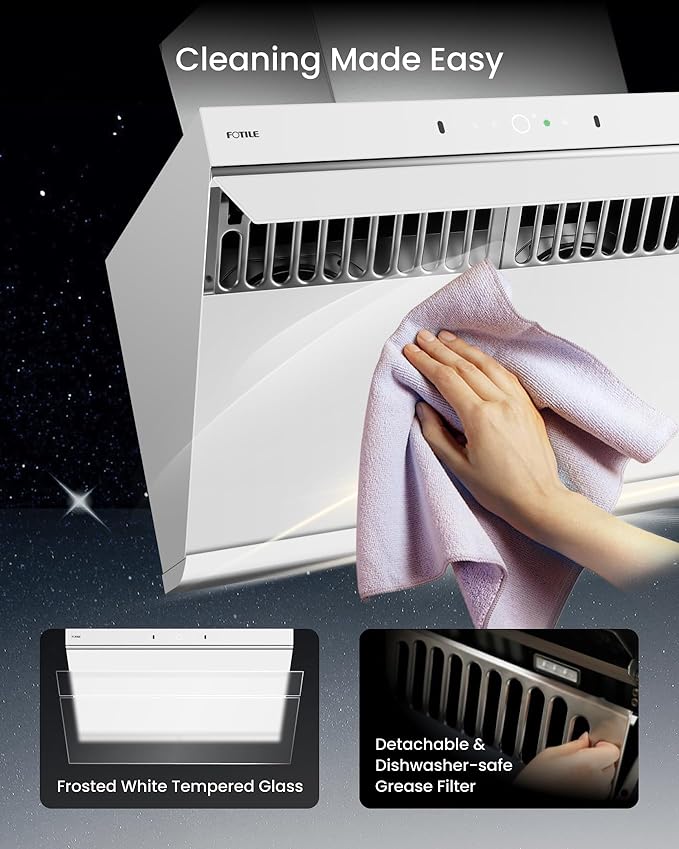 FOTILE JQG9007-W 36" Under Cabinet or Wall Mount Kitchen Range Hood 1100 CFM 4 Speed Level with LED Lights, Fingerprint Resistance and Motion Control