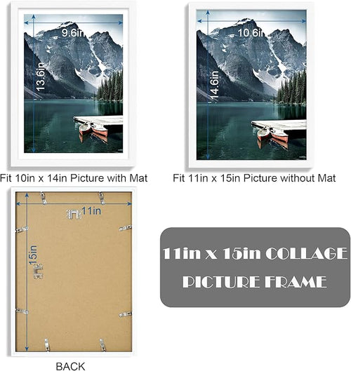 11x15 Picture Frame with Real Glass - Display Pictures 10x14 with Mat or 11 x 15 without Mat, Wall Collage Photo Frame set(White, 3 Pack)