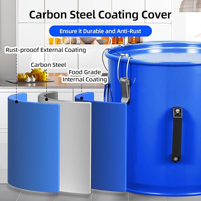 GarveeHome 8 gal Fryer Grease Bucket, Oil Disposal Caddy, Steel Fryer Oil Transport Container with Rust-Proof Coating, Deep Fryer Oil Disposal Container with Lid & Lock Clips & Filter Bag for Cooking