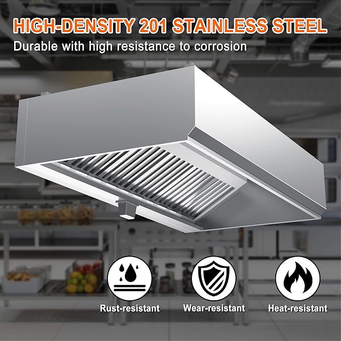 Commercial Exhaust Hood 6 FT Stainless Steel Concession Trailer Hood with 4 Removable Hood Filters(No Motor), Grease Cup and 1 Hood Light, Rust Resistant Vent Hood for Commercial Kitchen, NSF Listed