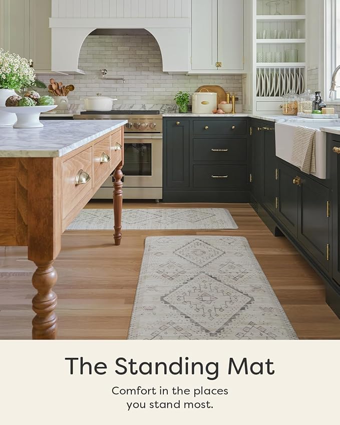House of Noa Nama Standing Mat – Anti-Fatigue Cushioned Kitchen Mats for Floor | Ergonomic Bounce-Back Foam Kitchen Mats | Anti-Fatigue Mats for Kitchen & Standing | Ula Calico | 22" x 72"