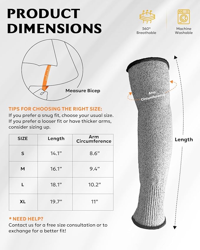 Evridwear Protective Arm Sleeves Cut Resistant Farmers Sleeves for Men Work, Gardening, Farming, Arm Protectors for Thin Skin and Bruising (Medium, No Thumb Hole)