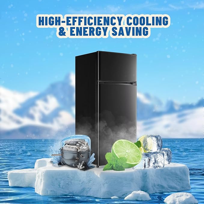 4.5 CU.FT Capacity Compact Refrigerator with Freezer Double Door Mini Fridge Small Apartment Refrigerator with 7 Adjustable Temp Control & 3 Glass Shelves for Kitchen Office Dorm Black