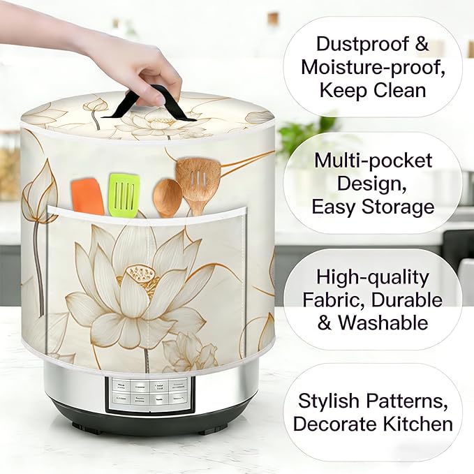 Rice Cooker Cover, Dust Cover for Kitchen Appliances with Handle and Storage Pocket, Easy to Clean Kitchen Decor Gift, Fits 3-6-8 Quart Instant Pot, Slow Cooker and Air Fryer