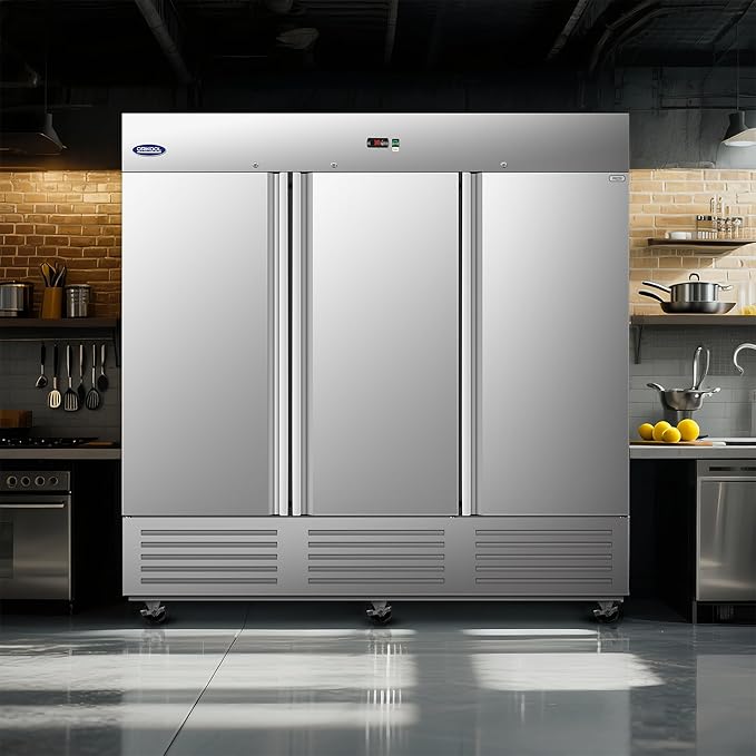 mikibama Glass Door Merchandiser Refrigerator Swing Door Commercial Display Refrigerators Merchandising Refrigeration with LED Top Panel,Black (72 Cu.ft)