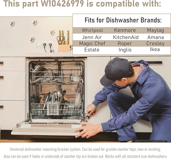 W10426979 "18 Inch" Dishwasher Mounting Bracket Kit for Granite and Quartz Countertops Compatible with Whirlpool KitchenAid Maytag Mounting Bracket W10426979 AP5607641 AH3632890 EA3632890 PS3632890