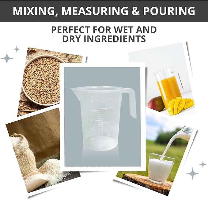 Stackable Plastic Measuring Cup, Graduated Measuring and Mixing Pitcher, Liquid Beaker Measuring Cups, BPA Free, Heavy Duty, Handle and Pour Spout - 500ml