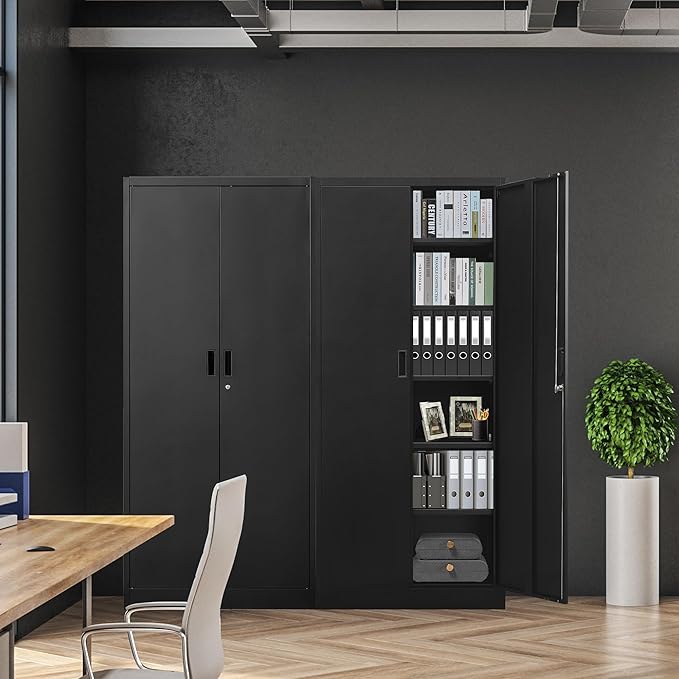 BESFUR Metal Storage Cabinet, 71" H Locking Storage Cabinet with 5 Adjustable Shelves, Metal Cabinets for Garage, Office, Home, Classroom- Black