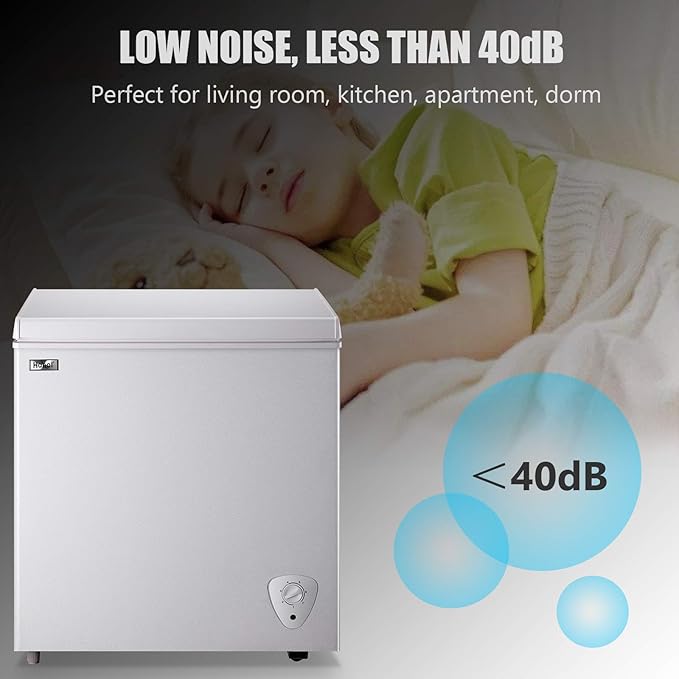 Chest Freezer Compact Deep Freezer WANAI 5.0 Cu.Ft for Garage Adjustable Temperature 7 Thermostat and Energy Saving Removable Basket for Garage Basement Dorm Apartment Kitchen Business