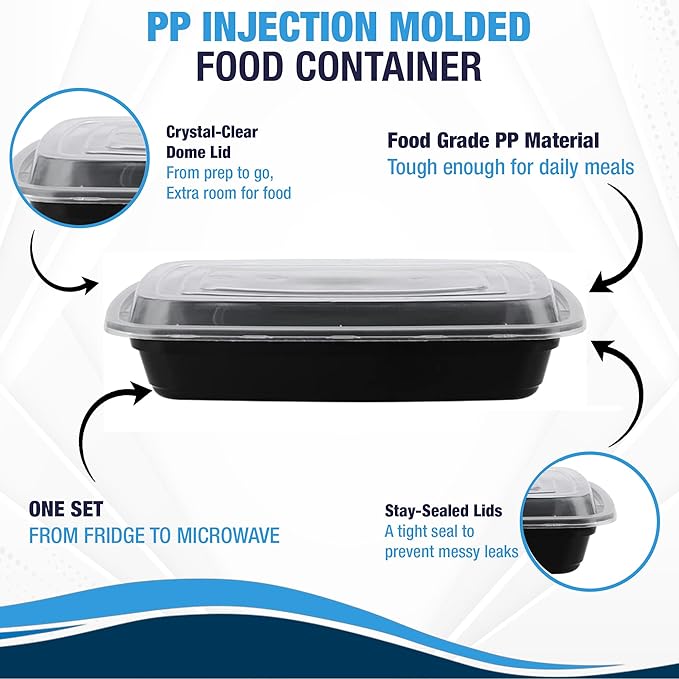 Ruthy's Outlet Meal Prep Containers W/Lids -Square Food Storage – BPA-Free| Stackable | Microwave | Freezer & Dishwasher Safe | Reusable Lunch Bento Box Portion Control & Planning (30 Pack, 16 oz)