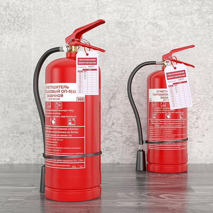 200 Sets Fire Extinguisher Inspection Tags with 200PCS Adjustable Zip Ties and 200PCS Monthly & Annual Safety Inspection Tags for Fire Equipment, 4.2 x 2.1 Inch