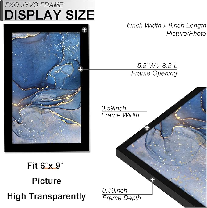 6x9 Picture Frame Set of 6, Black Frame for 6 x 9 Inch Picture Poster Photo, Light Weight and High Transparent 6 by 9 Frame for Wall - 6 Pack/Black/6"x9"