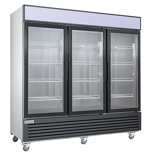 Commercial Grade Merchandiser Refrigerator with 3 Fog Resistant Glass Doors, 69 Cubic Feet, Stainless Steel & Black