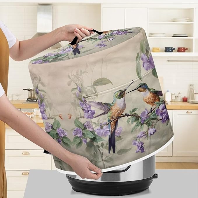 Flashideas Green Hummingbird Pressure Cooker Cover for Women Insulated Rice Cooker Cover with Easy to Clean Lining Waterproof Dust Cover with Pockets for Instant Pot 6 Quart Appliance Cover