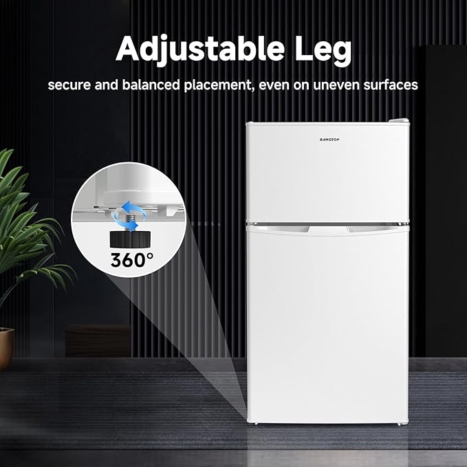 BANGSON Mini Fridge with Freezer, 2 Door Small Refrigerator with Freezer, Small Fridge for Bedroom, 3.2 CU.FT, For Home, Office, Dorm, Garage or RV, White