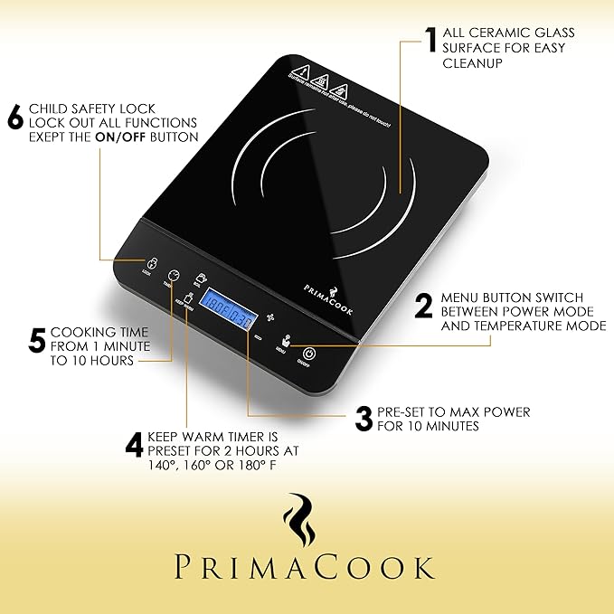 Hot Plate - Portable Induction Cooktop - Countertop Single Burner - Safe, Fast Heating for Gourmet Cooking - Sleek Design with Touch Controls - Energy Efficient Home Food Preparation (Black)