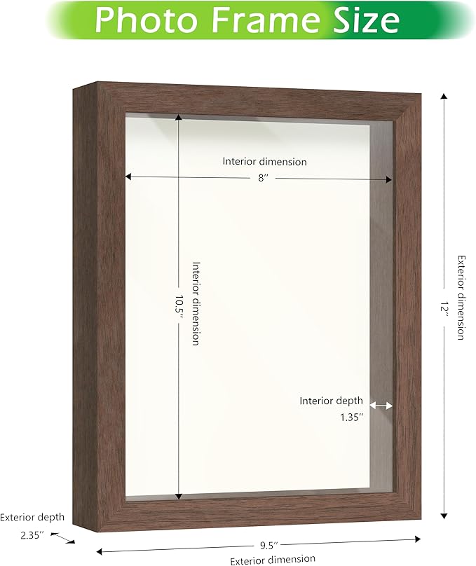 FrameWorks 8.5” x 11” Dark Oak Wooden Shadow Box Frame – Soft Felt Back, Tempered Glass, and Included Elegant White Ball Push Pins,8.5inchx11inch