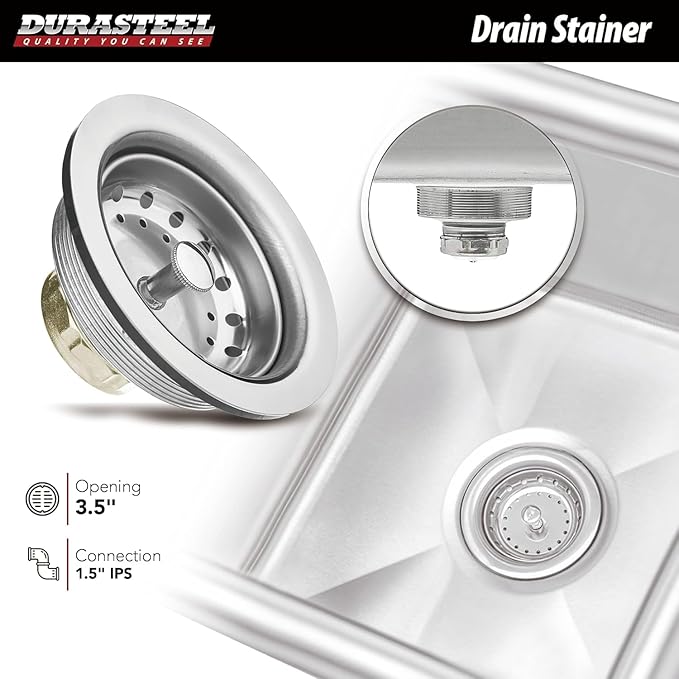 DuraSteel 304 Commercial Stainless Steel Utility Sink - 18 Inch Tub Freestanding Prep Kitchen Sink w/Faucet - NSF Hand Wash Station for Kitchen Sinks, Outdoor, Laundry Room, Garage Small Kitchenette