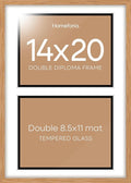 Homeforia 14x20 Double Diploma Frame Wood, High End Natural Oak 14 x 20 Wooden Certificate Frame with Dual Mat for 8.5 by 11 Diplomas, 20x14 Award Graduation Frames, Tempered Glass, Wall Kit, Set of 1