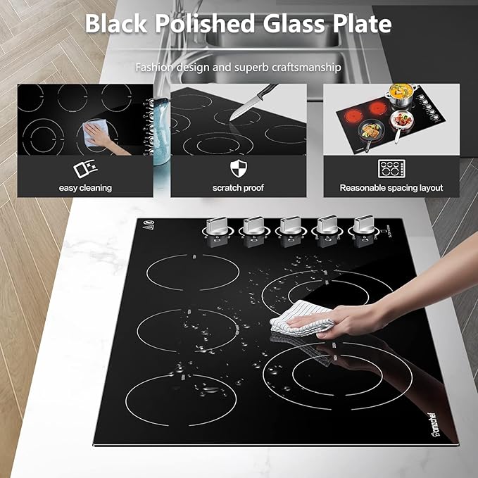AMZCHEF 8900W Electric Cooktop 36 Inch, Built-in Electric Cooktop 5 Burner Stove Top, 36" Radiant Stovetop with Knob Control, 220-240V for Hard Wire