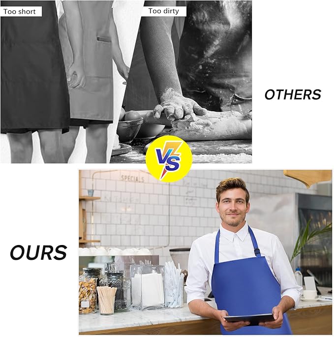 2 Pack Waterproof Rubber Vinyl Apron 40 Inch Chef Aprons for Men Heavy Duty Chemical Work Apron Extra Long Grilling Aprons with Adjustable Bib Apron for Dishwashing Lab Butcher Cooking Kitchen Blue