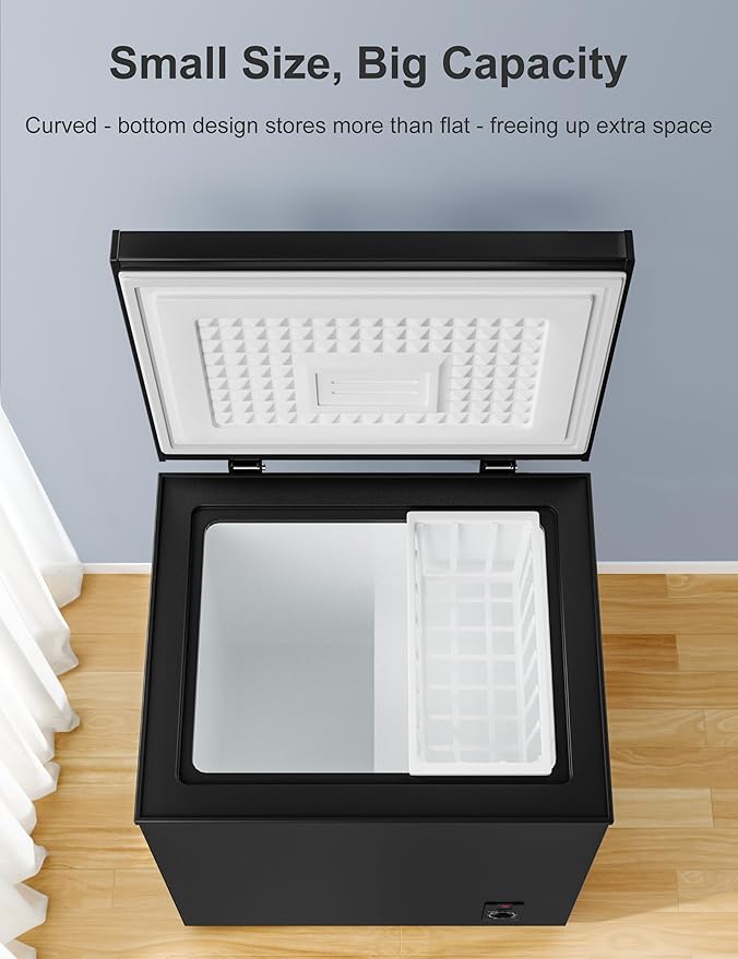 2.5 Cu.Ft Chest Freezer with Removable Basket, Small Deep Freezer, 6 Temp, Energy Efficient (0.35kWh/24H), <40dB Quiet, Manual Defrost, Space Saving Design for Dorm, Office, Apartment, Bar, Black