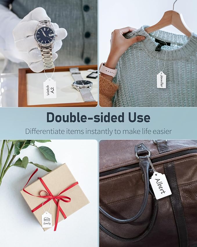 Uniclife 200 Pcs Price Tags 1.8 Inch Writable Price Labels White Price Display Tag for Pricing Clothing Jewelry Gifts Blank Hang Tag Merchandise White Marking Tags with Strings, 1.8" x 1"