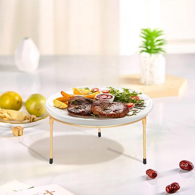 HPC DECOR Set of 3 Gold Metal Wire Pizza Pan Riser Stands-Round Pizza Tray Riser Rack ,Tabletop Display Racks for Food Platter Tray- Metal Display Stands,Pizza Rack Tray for Home,Restaurant and Party.