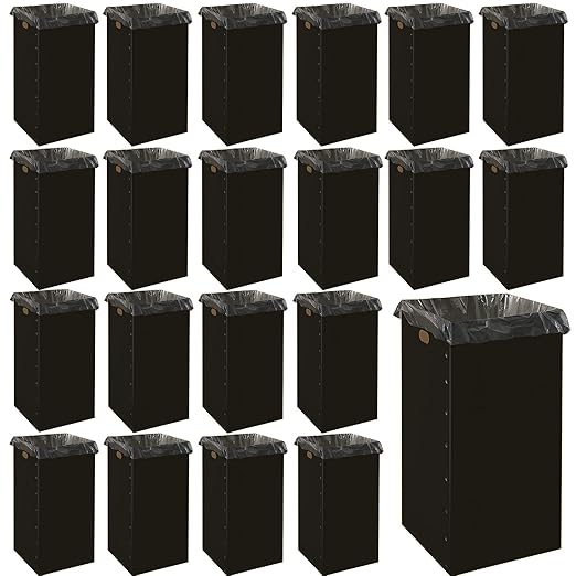 Nosiny 20 Pcs 20 Gallon Disposable and Reusable Corrugated Cardboard Trash Cans for Events, Recycling Bins Bulk with Trash Bags, Cardboard Garbage Boxes for Parties, 14 x 14 x 24 (Black)