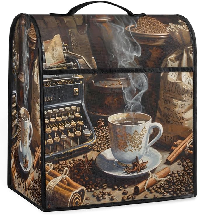 Kitchen Aid Mixer Cover Retro Coffee Bean Pattern Stand Mixer Cover Compatible with 6-8 Quarts Stand Mixers, Dust Covers with Zipper Pocket Foldable Washable Kitchen Aid Organizer Bag